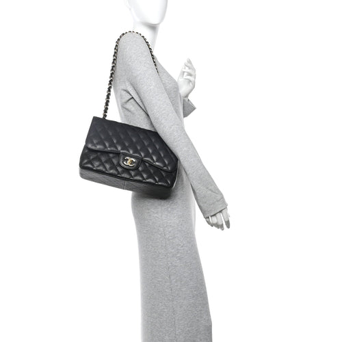 Caviar Quilted Jumbo Double Flap Black