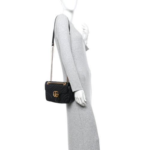 Calfskin Matelasse Small GG Marmont Shoulder Bag Black