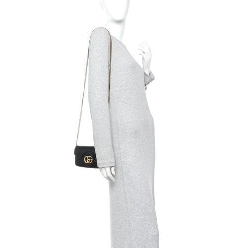 Calfskin Matelasse Super Mini GG Marmont Shoulder Bag Black