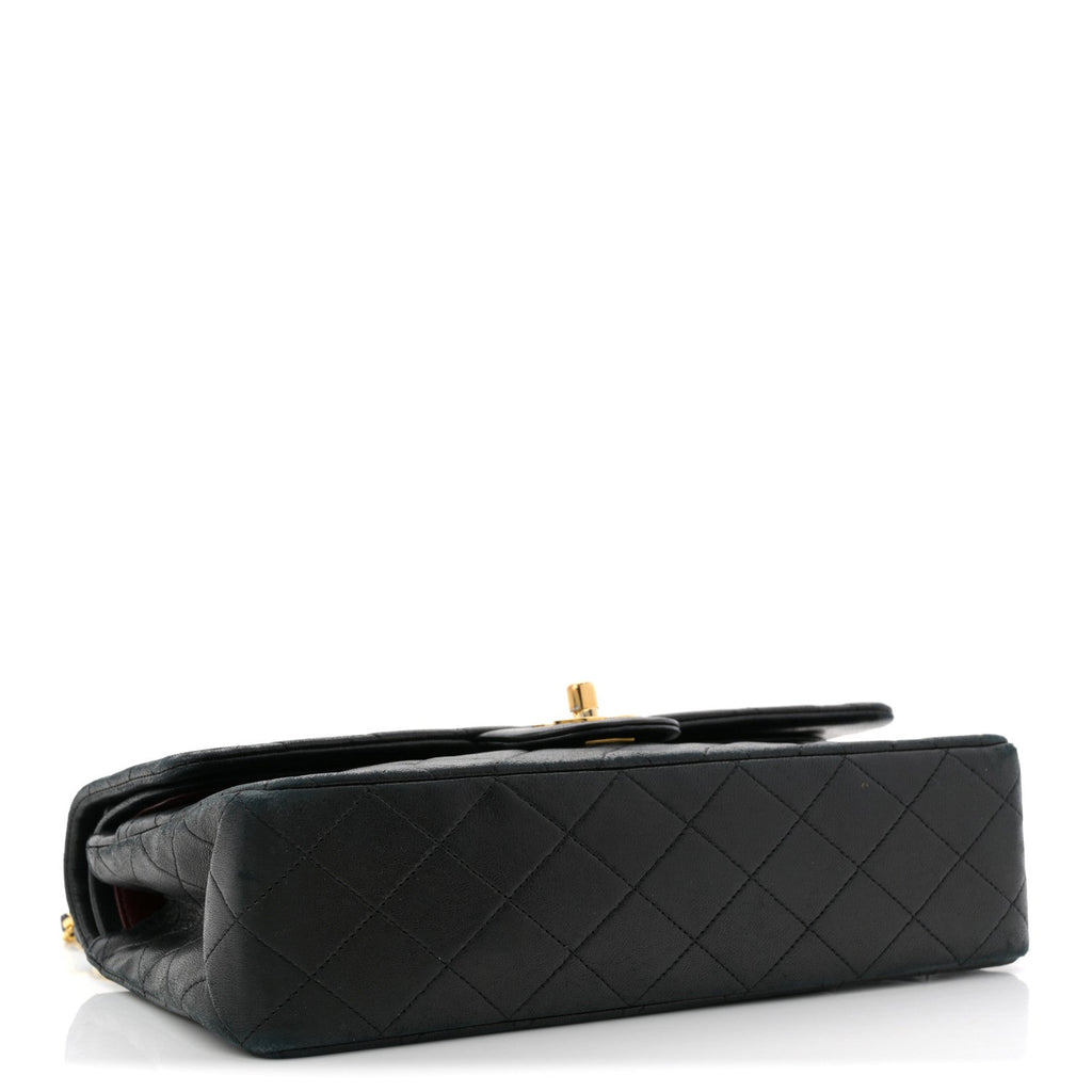 Lambskin Quilted Medium Double Flap Black