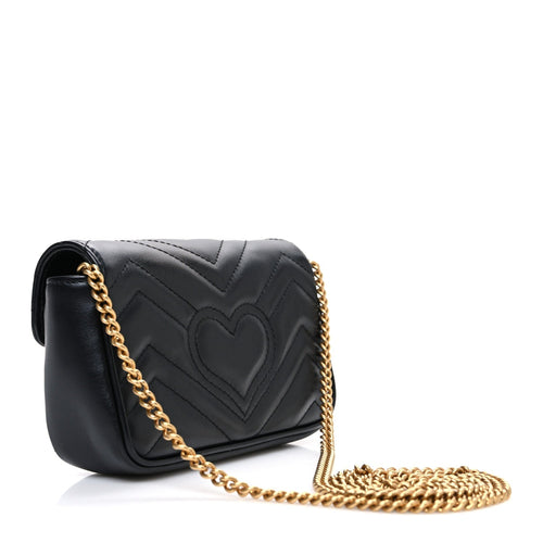Calfskin Matelasse Super Mini GG Marmont Shoulder Bag Black