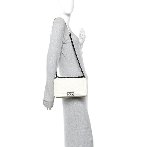 Calfskin Quilted Medium Boy Flap White