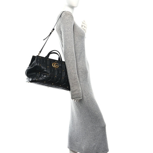 Calfskin Matelasse Studded Medium GG Marmont Tote Black