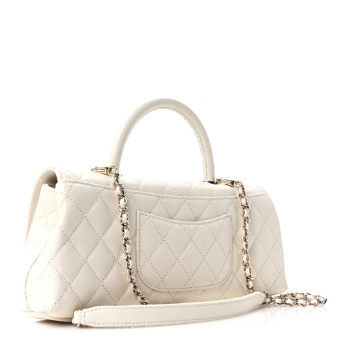 Caviar Quilted Maxi East West Coco Handle Flap White