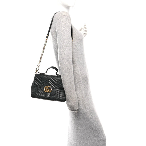 Calfskin Matelasse Small GG Marmont Top Handle Shoulder Bag Black
