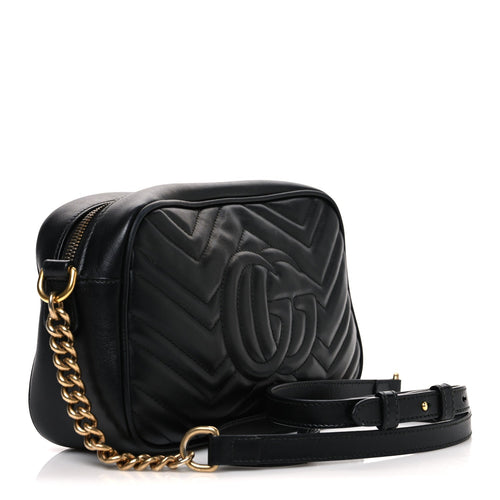 Calfskin Matelasse Small GG Marmont Chain Shoulder Bag Black