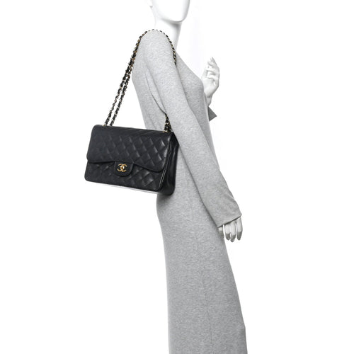 Caviar Quilted Jumbo Double Flap Black