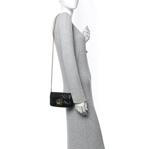 Calfskin Matelasse Super Mini GG Marmont Shoulder Bag Black