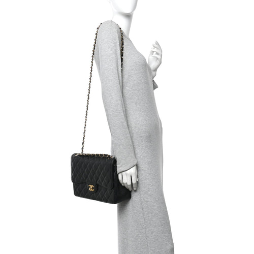 Caviar Quilted Jumbo Double Flap Black