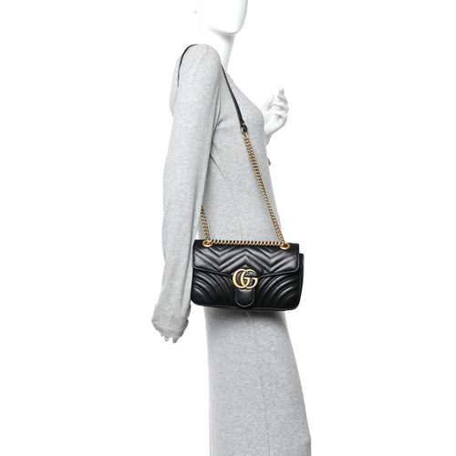 Calfskin Matelasse Small GG Marmont Shoulder Bag Black