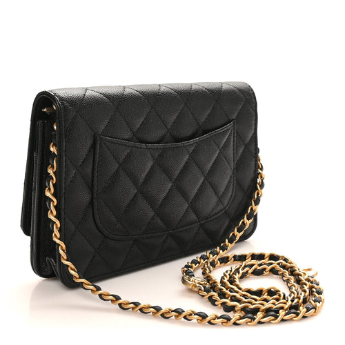 Caviar Quilted Camellia Wallet On Chain WOC Black