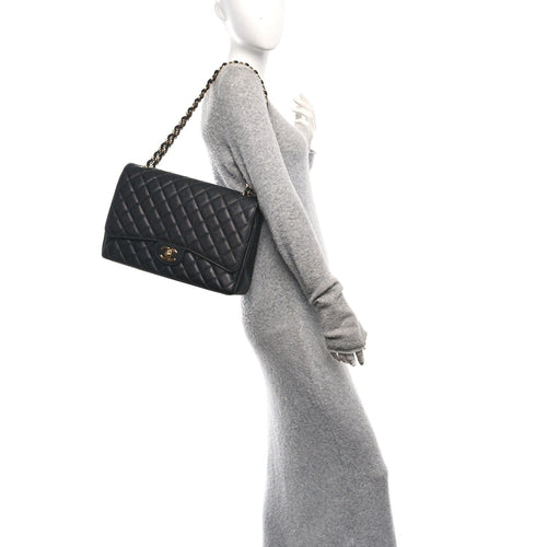 Caviar Quilted Maxi Double Flap Black