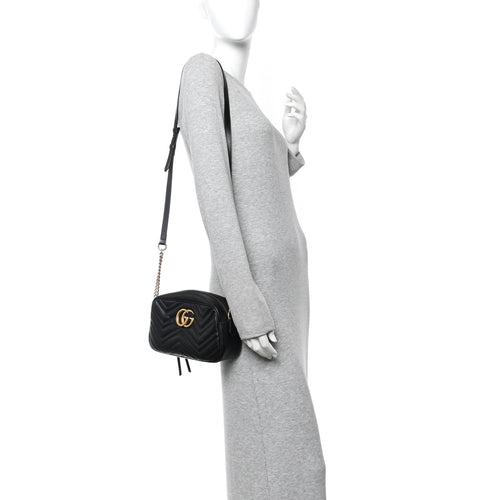 Calfskin Matelasse Small GG Marmont Chain Shoulder Bag Black