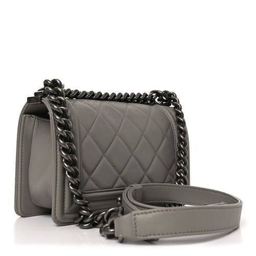 Calfskin Quilted Small Boy Flap Grey