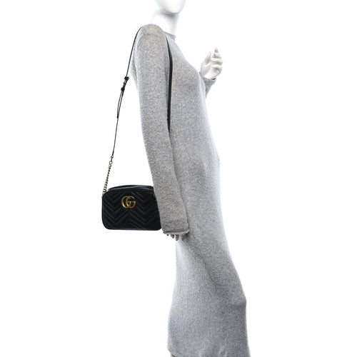 Calfskin Matelasse Small GG Marmont Chain Shoulder Bag Black