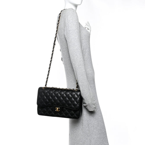 Caviar Quilted Jumbo Double Flap Black