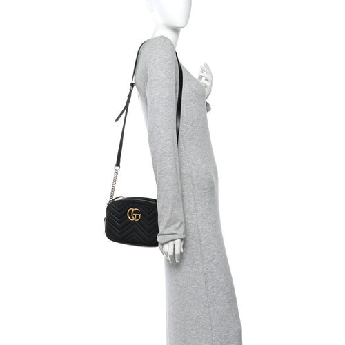 Calfskin Matelasse Small GG Marmont Chain Shoulder Bag Black