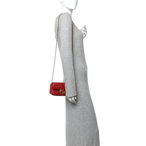 Calfskin Matelasse Super Mini GG Marmont Shoulder Bag Hibiscus Red