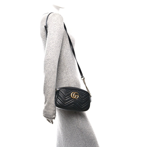 Calfskin Matelasse Small GG Marmont Chain Shoulder Bag Black