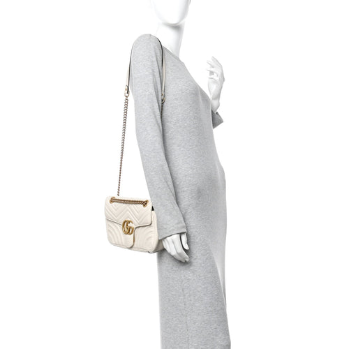 Calfskin Matelasse Small GG Marmont Shoulder Bag White