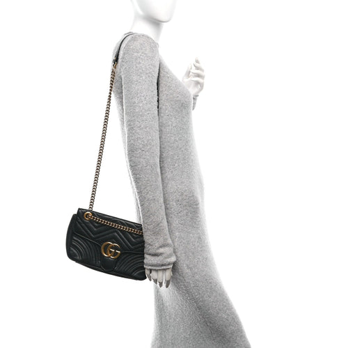 Calfskin Matelasse Small GG Marmont Shoulder Bag Black