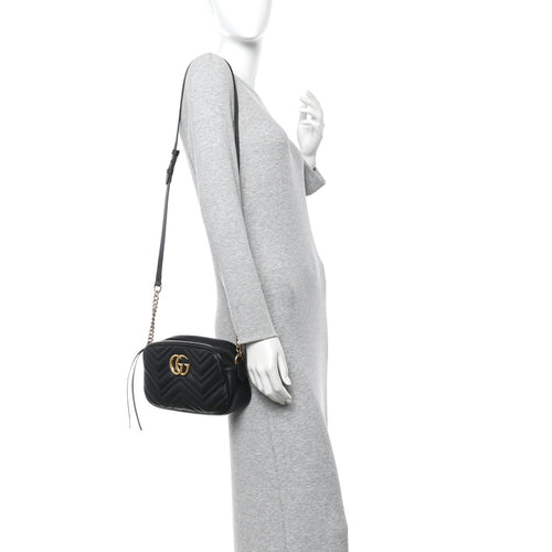 Calfskin Matelasse Small GG Marmont Chain Shoulder Bag Black