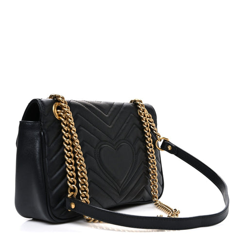 Calfskin Matelasse Small GG Marmont Shoulder Bag Black