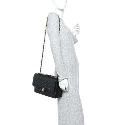 Caviar Quilted Jumbo Double Flap Black