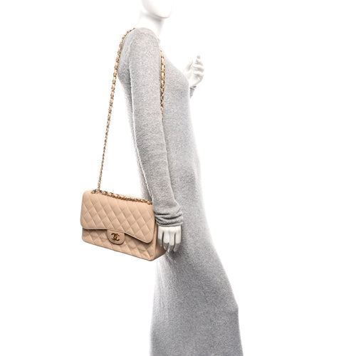 Caviar Quilted Jumbo Double Flap Beige