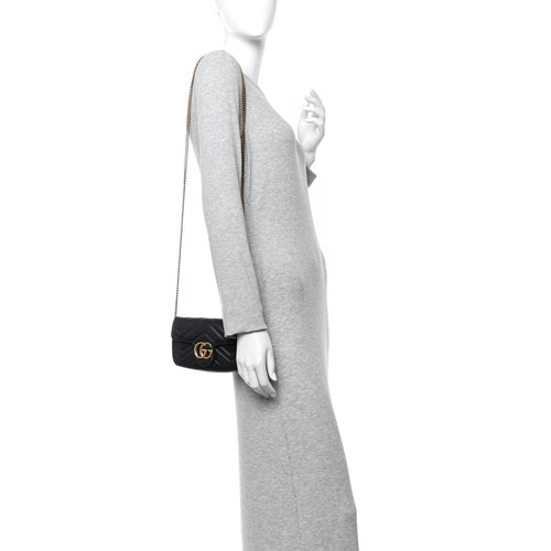 Calfskin Matelasse Super Mini GG Marmont Shoulder Bag Black