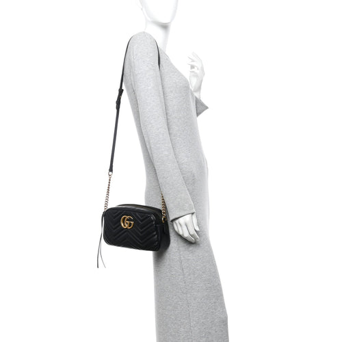 Calfskin Matelasse Small GG Marmont Chain Shoulder Bag Black