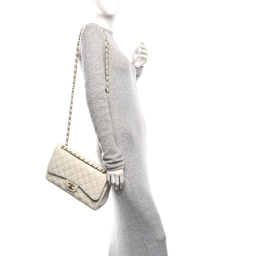 Caviar Quilted Jumbo Double Flap White