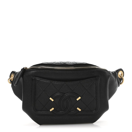 Caviar Quilted Filigree Waist Bag Black