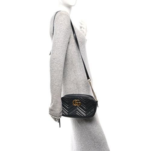 Calfskin Matelasse Small GG Marmont Chain Shoulder Bag Black