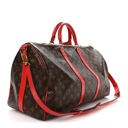 Calfskin Monogram Keepall Bandouliere 50 Coquelicot